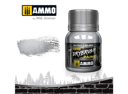 40ml Ammo Mig - Drybrush Acrylic Paint - Gun Metal