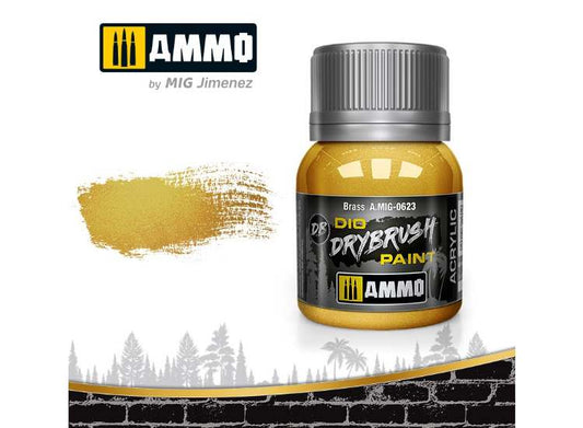 40ml Ammo Mig - Drybrush Acrylic Paint - Brass