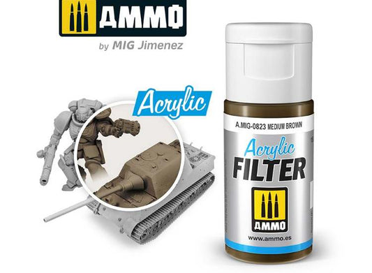 15ml Ammo Mig - Acrylic Filter - Medium Brown