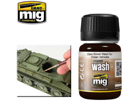 35ml Ammo Mig - Dark Brown Wash For Green Vehicles - Enamel