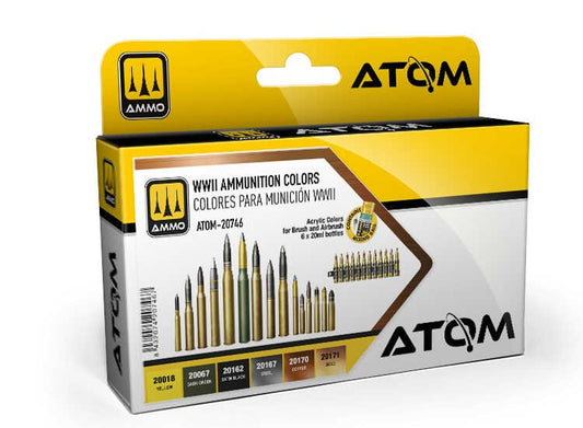 6 x20ml Ammo Mig - ATOM Paint Set - WWII Ammunition Colours
