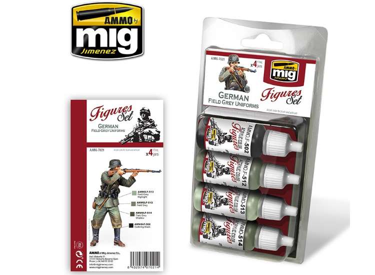 17ml x4 Ammo Mig - German Field Grey Uniform Acrylic Paint Set