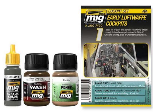 35ml x2 & 17 Ammo Mig - Early Lutftwaffe Cockpits Weathering Set