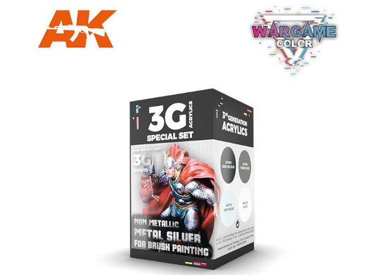 17ml x4 AK Interactive - Wargame 3G Acrylic Paint Set - Non Metallic Metal Silver