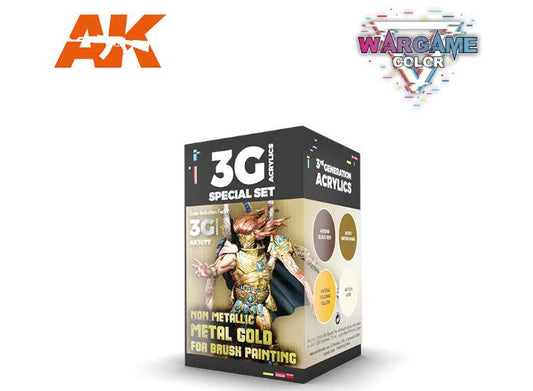 17ml x4 AK Interactive - Wargame 3G Acrylic Paint Set - Non Metallic Metal Gold