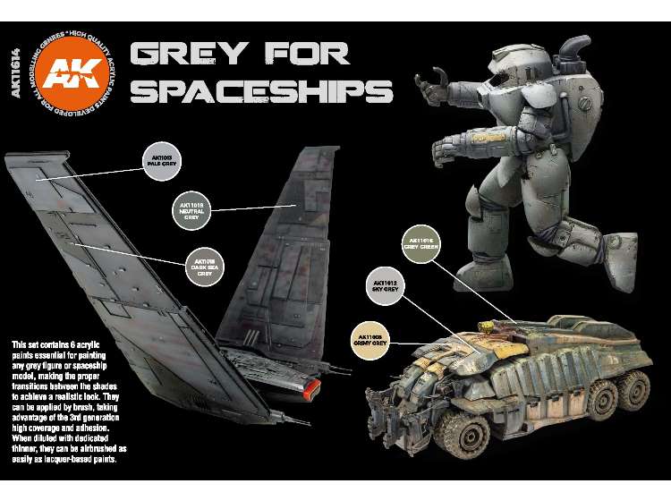 17ml x6 AK Interactive - Grey For Spaceships - 3G Acrylic Paint Set