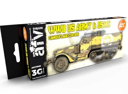 17ml x8 AK Interactive - WWII US Army & USMC Camo - 3G Acrylic Paint Set