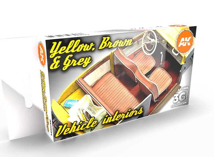 17ml x6 AK Interactive - Yellow, Brown & Grey Vehicle Interiors - 3G Acrylic Paint Set
