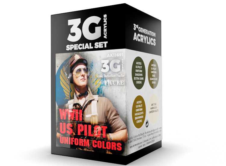 17ml x4 AK Interactive - WWII US Uniform Colours - 3G Acrlic Paint Set