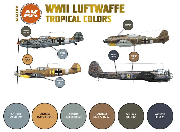 17ml x6 AK Interactive - WWII Luftwaffe Tropical Colours - 3G Acrylic Paint Set