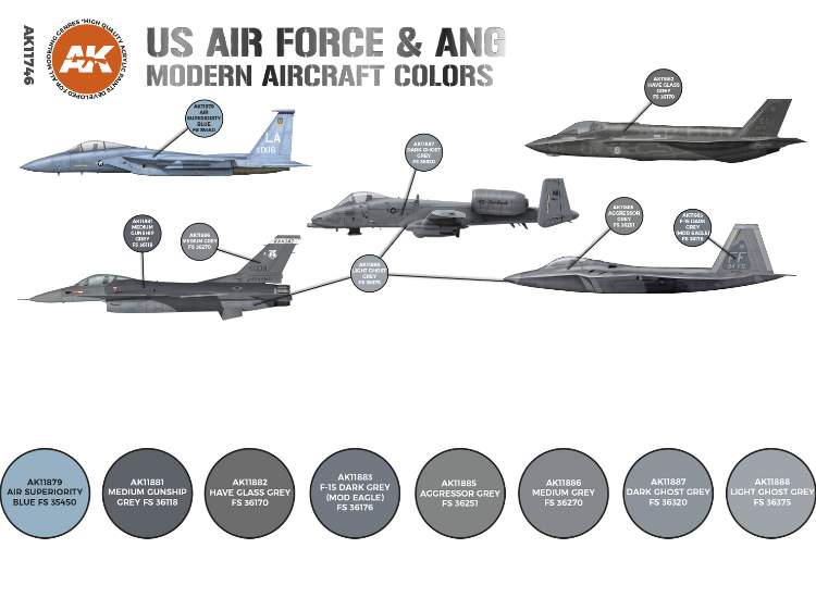 17ml x8 AK Interactive - USAF & ANG Modern Aircraft - 3G Acrylic Paint Set
