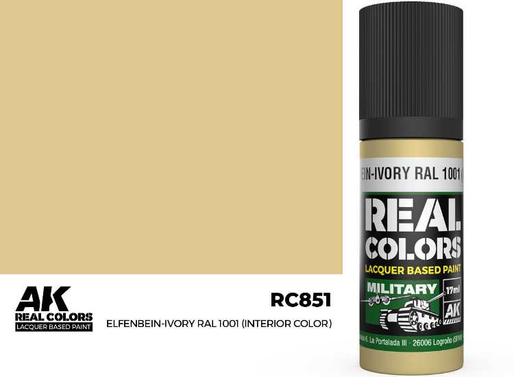 17ml AK Interactive - Real Colors Lacquer Paint - Elfenbein-Ivory RAL 1001 (Interior Color)