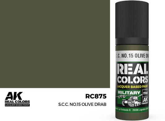 17ml AK Interactive - Real Colors Lacquer Paint - S.C.C. No.15 Olive Drab