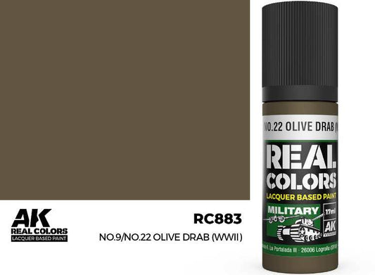 17ml AK Interactive - Real Colors Lacquer Paint - No.9/No.22 Olive Drab (WWII)