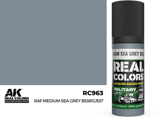 17ml AK Interactive - Real Colors Lacquer Paint - RAF Medium Sea Grey BS381C/637