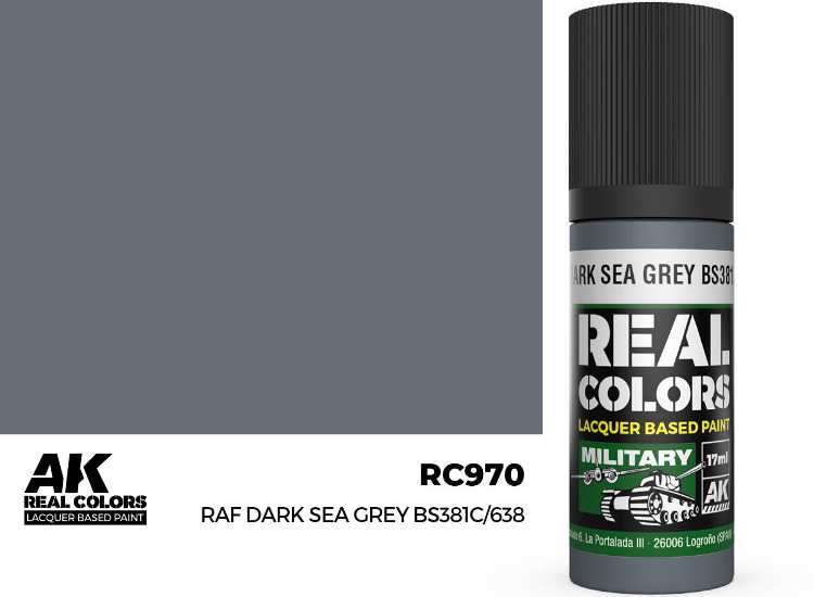 17ml AK Interactive - Real Colors Lacquer Paint - RAF Dark Sea Grey BS381C/638