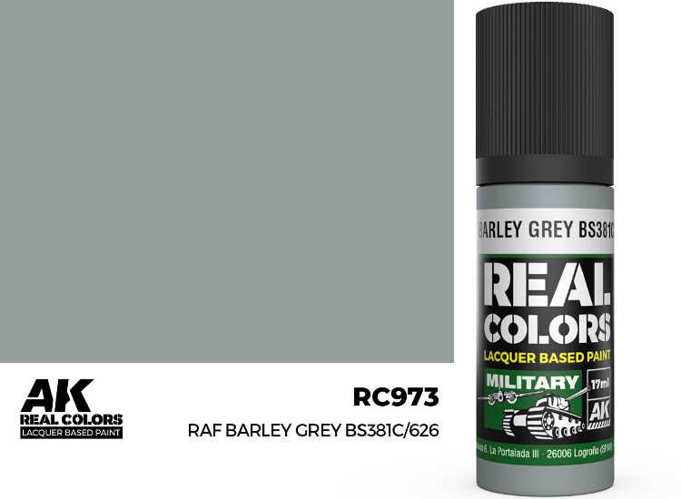 17ml AK Interactive - Real Colors Lacquer Paint - RAF Barley Grey BS381C/626