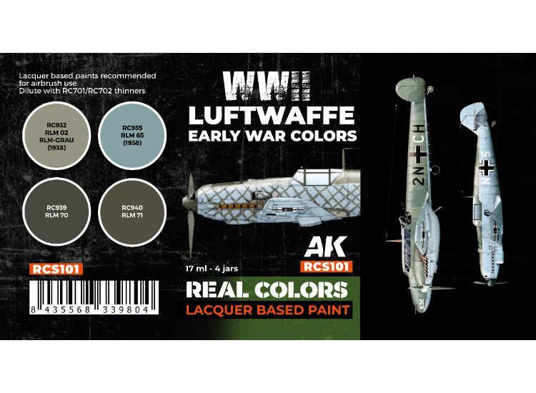 4 x17ml AK Interactive - Real Colors Paint Set - WWII Luftwaffe Early War Colours