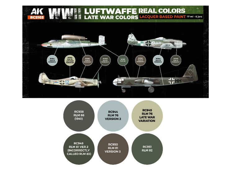 6 x17ml AK Interactive - Real Colors Paint Set - WWII Luftwaffe Late War Colours
