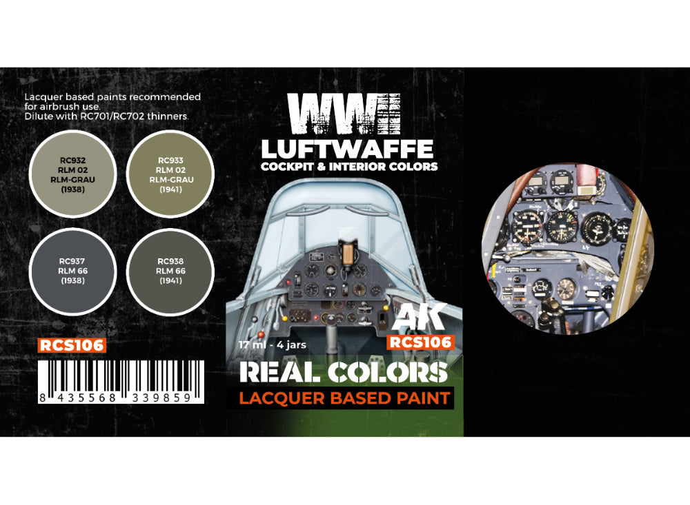 4 x17ml AK Interactive - Real Colors Paint Set - WWII Luftwaffe Cockpit & Interior