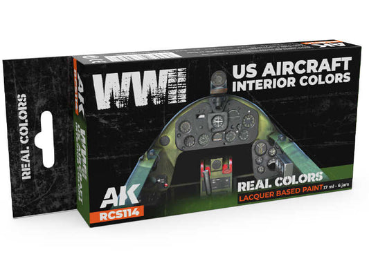 6 x17ml AK Interactive - Real Colors Paint Set - WWII US Aircraft Interior Colours