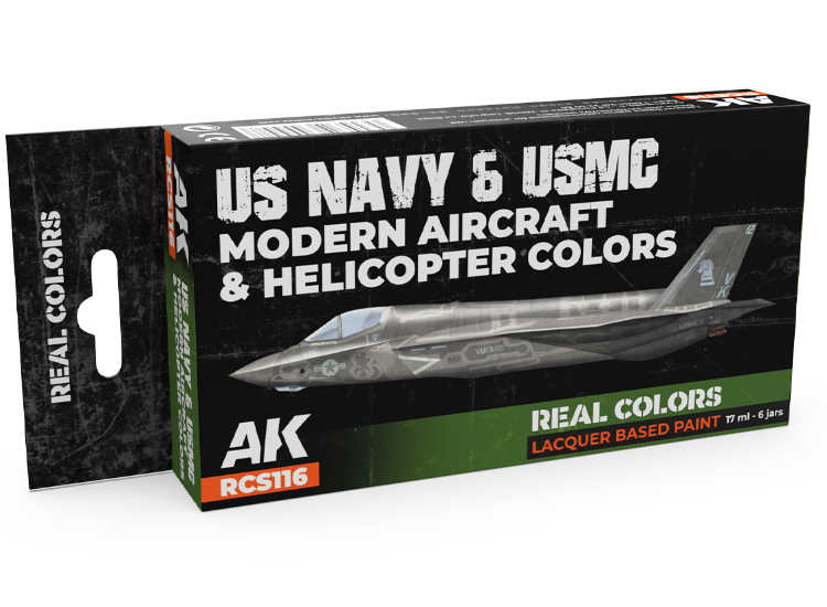6 x17ml AK Interactive - Real Colors Paint Set - US Navy & USMC Modern Aircraft & Helicopter Colours