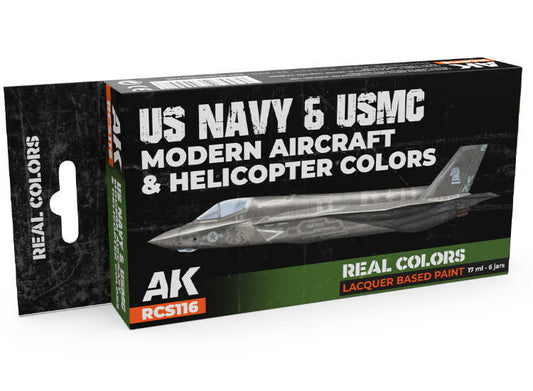 6 x17ml AK Interactive - Real Colors Paint Set - US Navy & USMC Modern Aircraft & Helicopter Colours