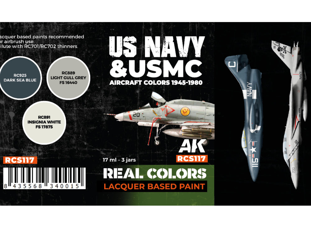 3 x17ml AK Interactive - Real Colors Paint Set - US Navy & USMC Aircraft 1945-1980