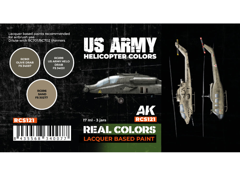 3 x17ml AK Interactive - Real Colors Paint Set - US Army Helicopter