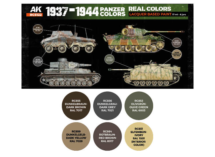 6 x17ml AK Interactive - Real Colors Paint Set - 1937-44 Panzer Colours