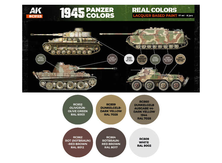 6 x17ml AK Interactive - Real Colors Paint Set - 1945 Panzer Colours