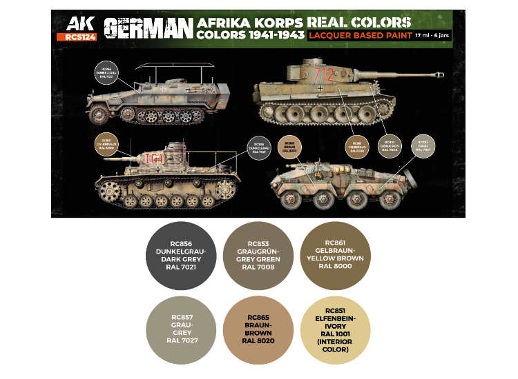 6 x17ml AK Interactive - Real Colors Paint Set - German Afrika Korps Colors 1941-43