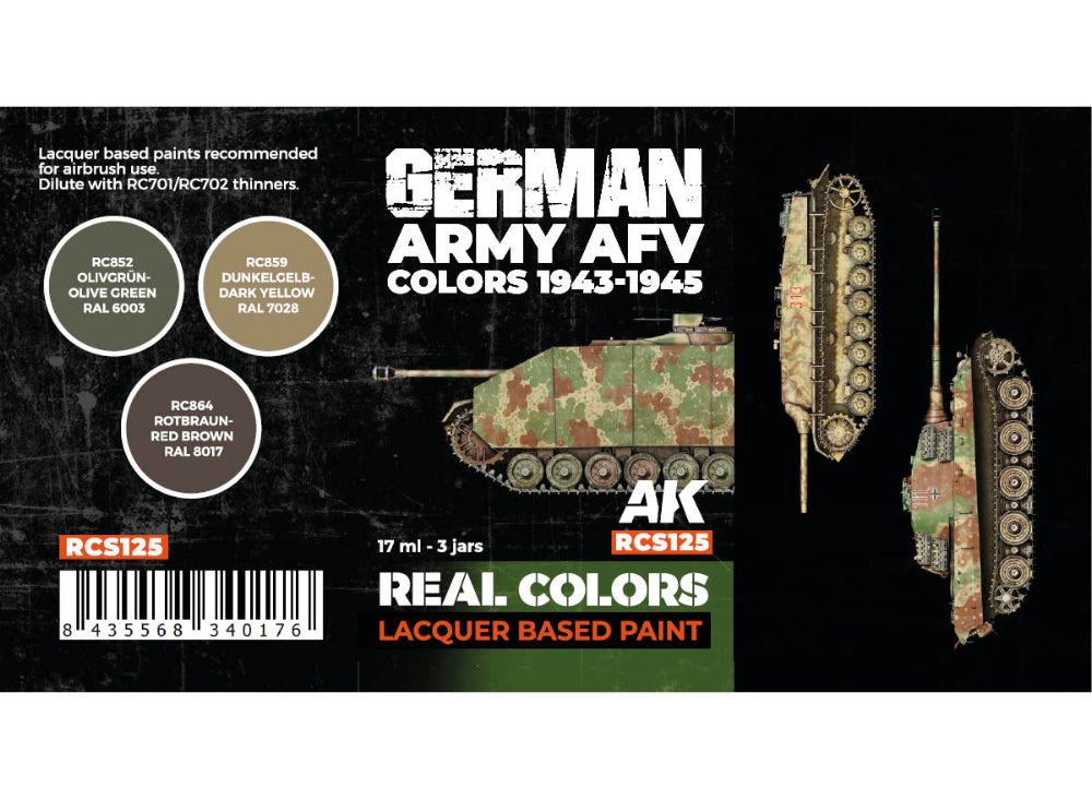 3 x17ml AK Interactive - Real Colors Paint Set - German Army AFV 1943-1945