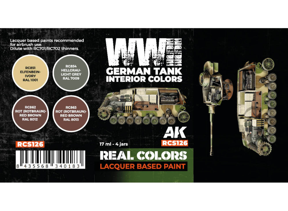 4 x17ml AK Interactive - Real Colors Paint Set - WWII German Tank Interior Colours