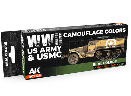 8 x17ml AK Interactive - Real Colors Paint Set - WWII US Army & USMC Camouflage
