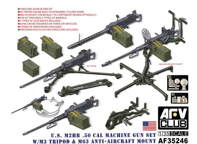 1/35 AFV Club - US M2HB .50 Cal Gun Set with M3 Tripod & M63 AA Mount