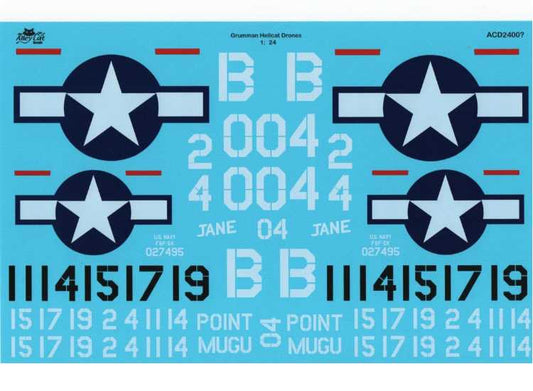 1/24 Alley Cat - Post War Test F6F-5K Hellcats Decals