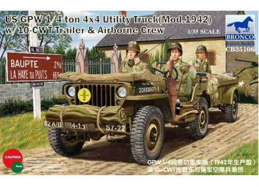 1/35 Bronco - US GPW 1/4ton 4×4 Utility Truck (Mod.1942) w/10-cwt Trailer & Airborne Crew