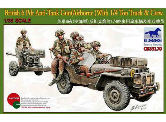 1/35 Bronco - British 6pdr Anti-Tank Gun (Airborne) w/1/4 Ton Truck & Crew