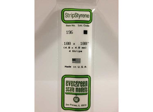 4.8mm Evergreen - Styrene Strips 4.8 x 4.8mm 0.188 X 0.188" (4)  