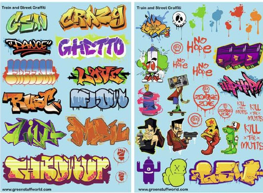 1/58-1/54-1/ Green Stuff World - Train and Street Graffiti Decals (1/58-1/54-1/32)