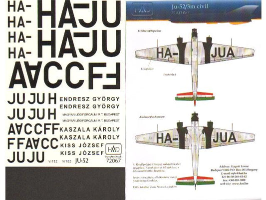 1/72 HAD Decals - JU-52/3M Civil