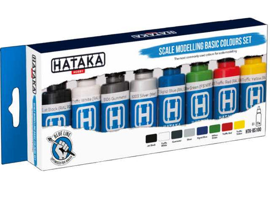 8 x 17ml Hataka - Acrylic Paint Set - BS100 Scale Modelling Basic Colours set (for hand brushing)