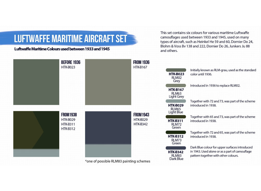 6 x 17ml Hataka - Acrylic Paint Set - Luftwaffe Maritime Aircraft (for hand brushing)