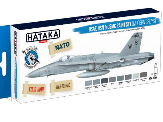 8 x 17ml Hataka - Acrylic Paint Set - USAF, USN & USMC modern greys (for hand brushing)