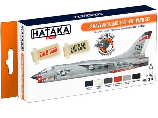 6 x 17ml Hataka - Lacquer Paint Set - US Navy and USMC high-viz
