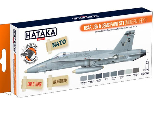 8 x 17ml Hataka - Lacquer Paint Set - USAF, USN & USMC  (modern greys)