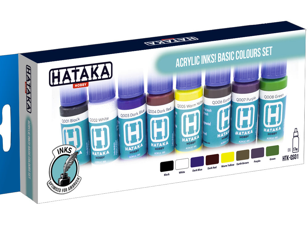 8 x17ml Hataka - Acrylic Inks Set - Basic Colours