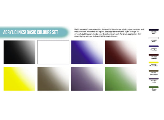 8 x17ml Hataka - Acrylic Inks Set - Basic Colours