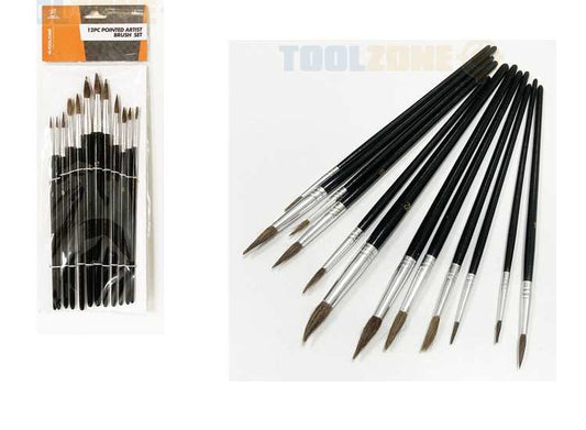 - Toolzone - 12 Piece Assorted Pointed Artist Brushes Budget Set